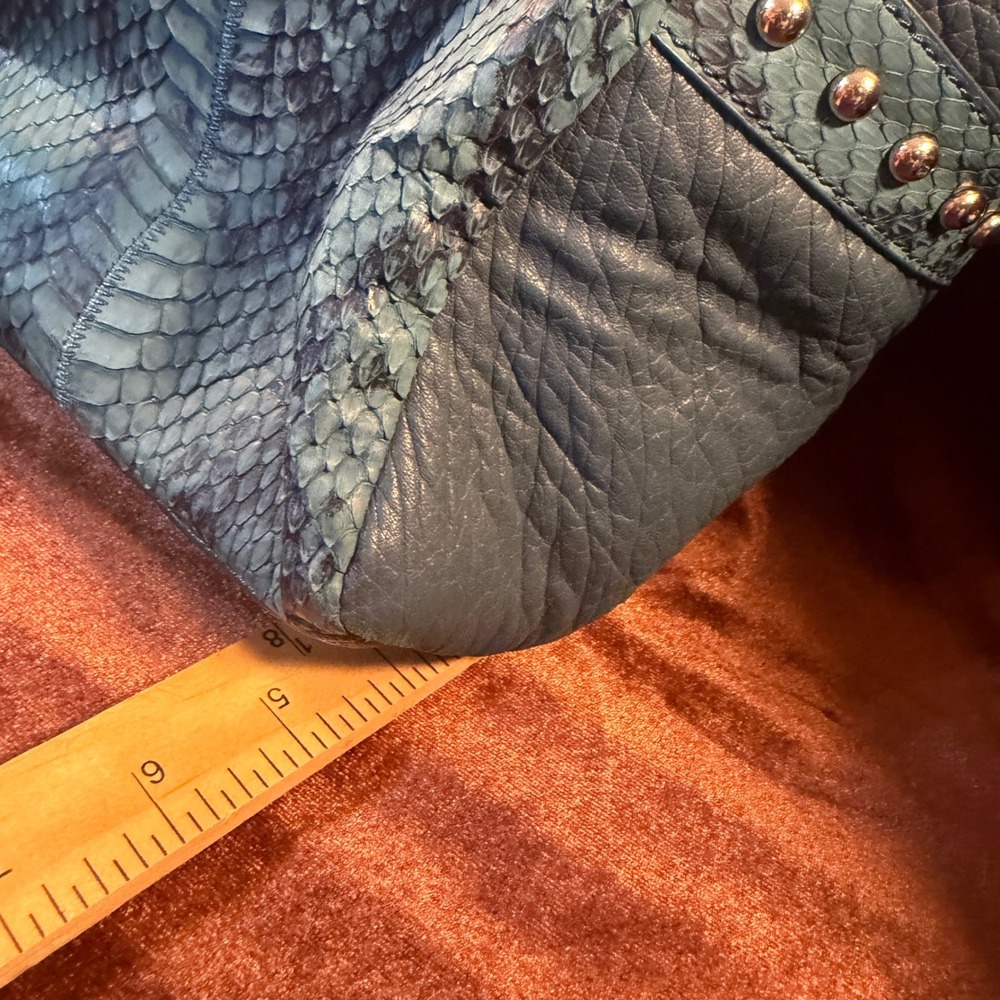 Chi by Carlos Falchi Blue Snakeskin Python Leather Tote Bag Limited Edition 184 - Picture 10 of 14